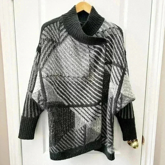 Prana Celandine Cardigan Wrap Sweater Wool Knit Grey Black Print Size Medium - Picture 5 of 16